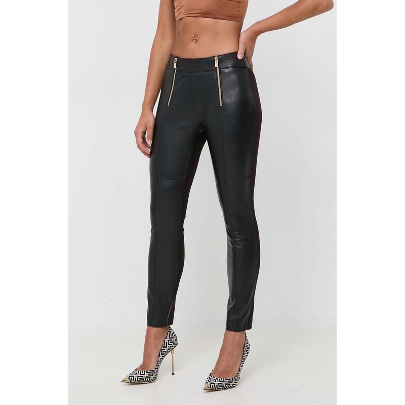 Pinko pantaloni femei, culoarea negru, mulata, high waist