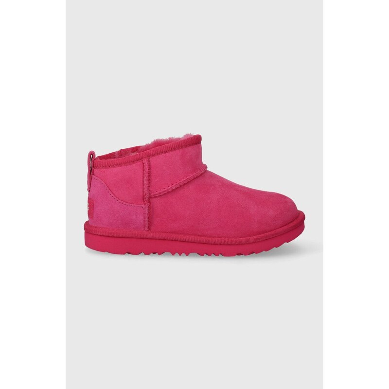 UGG cizme de zapada din piele intoarsa KIDS CLASSIC ULTRA MINI culoarea roz