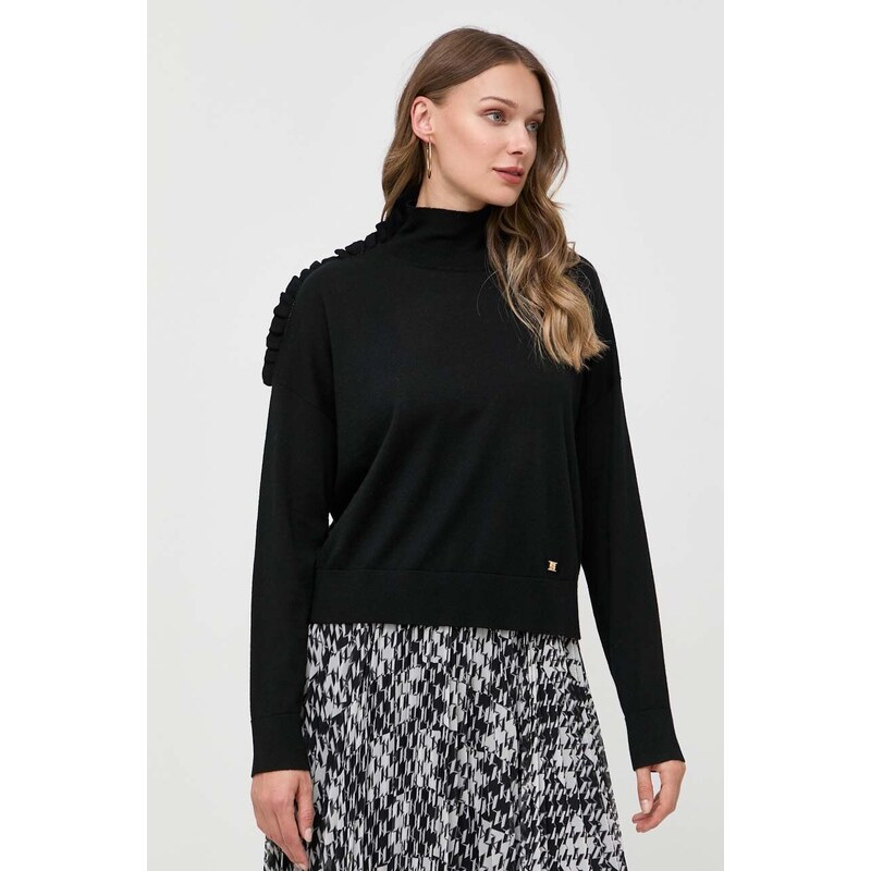 Pinko pulover de lana femei, culoarea negru, light, cu turtleneck
