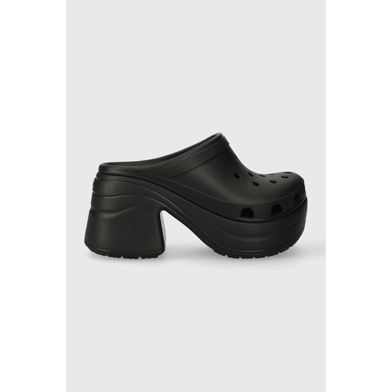 Crocs papuci Siren Clog femei, culoarea negru, cu toc drept 208547 ...