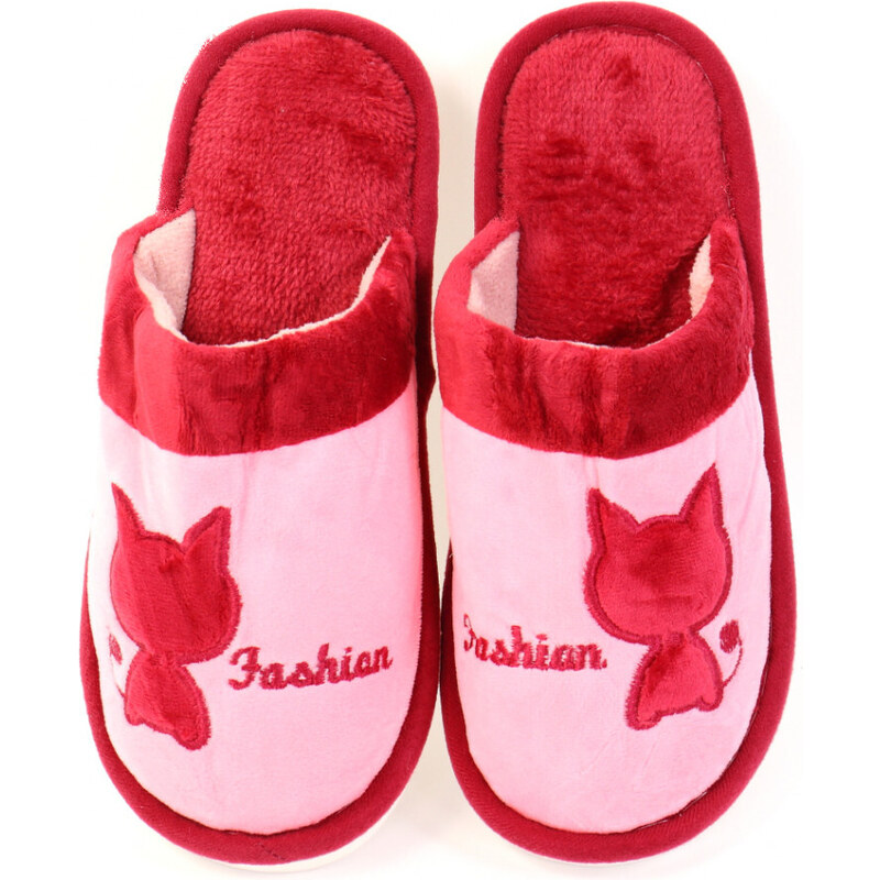 Papuci de casa cu pisicuta rosii Tyta
