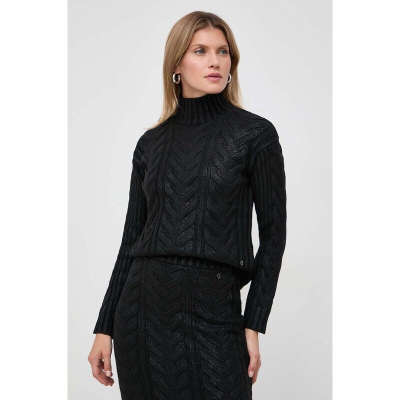 Guess pulover din amestec de lana femei, culoarea negru, cu turtleneck