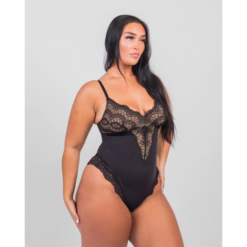 TalieDeViespe Body Modelator Cu Dantela Versatil Model Sexy Cu Modelare in Zona Abdomenului Culoare Negru (MARIME: S)