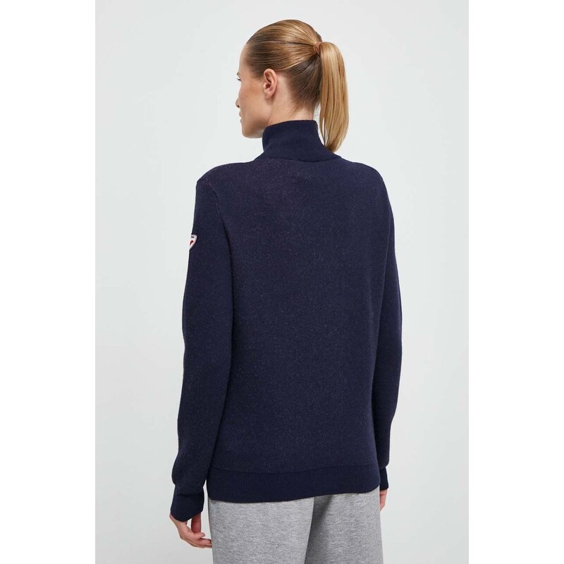 Rossignol pulover de lana femei, culoarea albastru marin, cu turtleneck