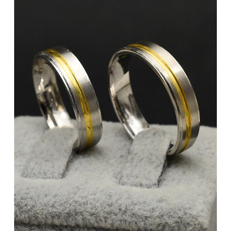 ArgintBoutique Verighete din Argint Pentru El sau Ea, Pentru Casatorie, Pentru Nunta Cu Auriu Argintiu Arg274V