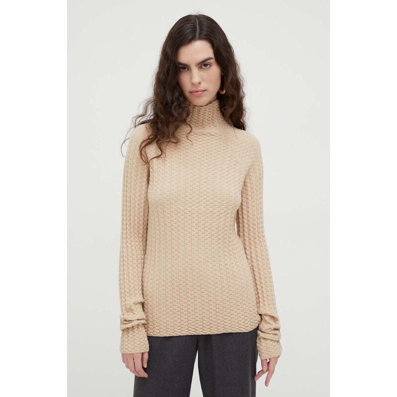 Lovechild pulover din amestec de lana femei, culoarea bej, light, cu turtleneck