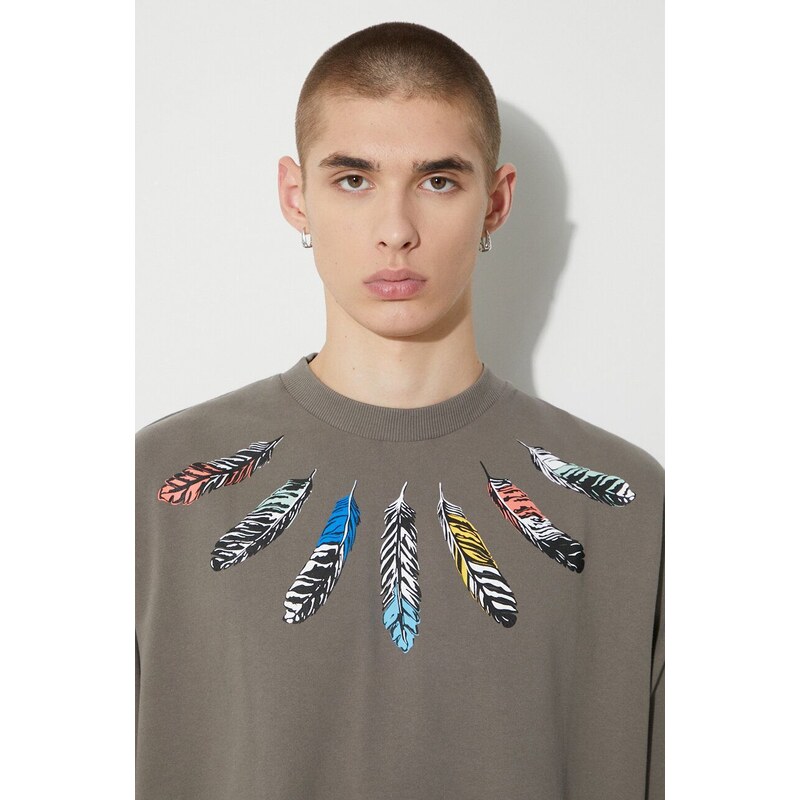 Marcelo Burlon tricou din bumbac Collar Feathers bărbați, culoarea gri, cu imprimeu