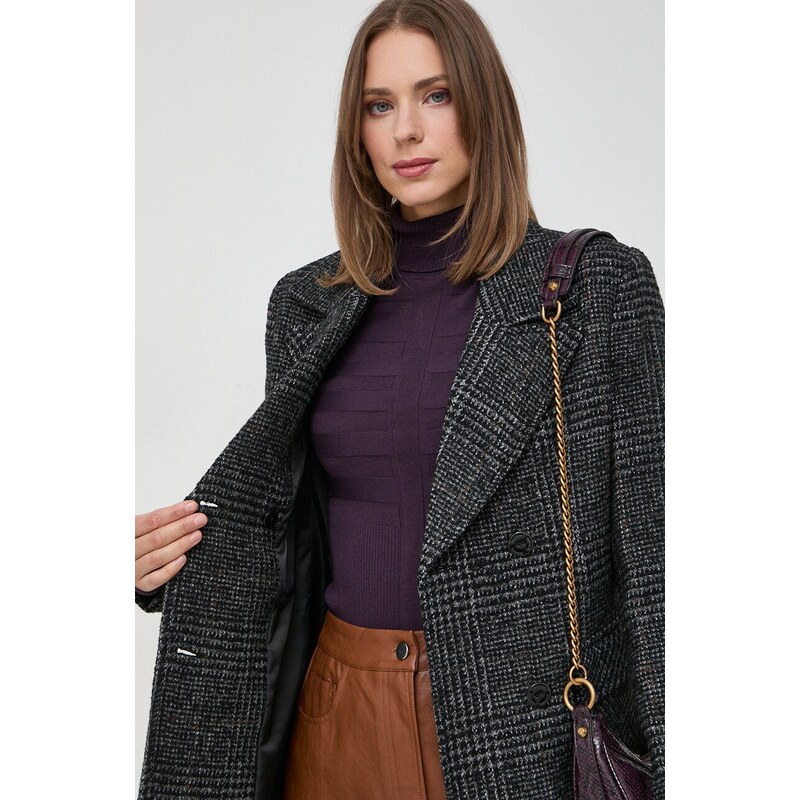 Morgan palton din lana culoarea gri, de tranzitie, cu doua randuri de nasturi