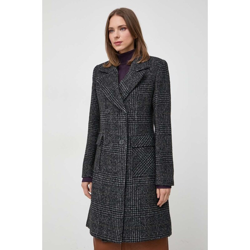 Morgan palton din lana culoarea gri, de tranzitie, cu doua randuri de nasturi