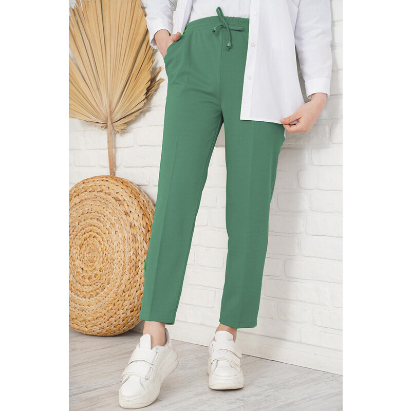 Pantaloni Chic Pantaloni Dama Gabriella Cu Elastic In Talie, Verde Inchis
