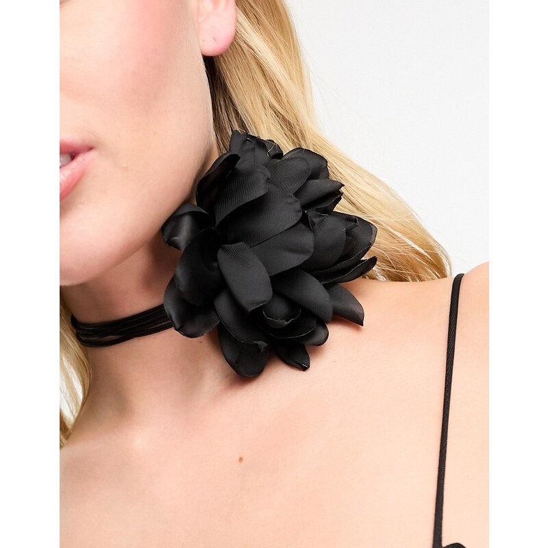 8 Other Reasons statement rose corsage tie necklace in black