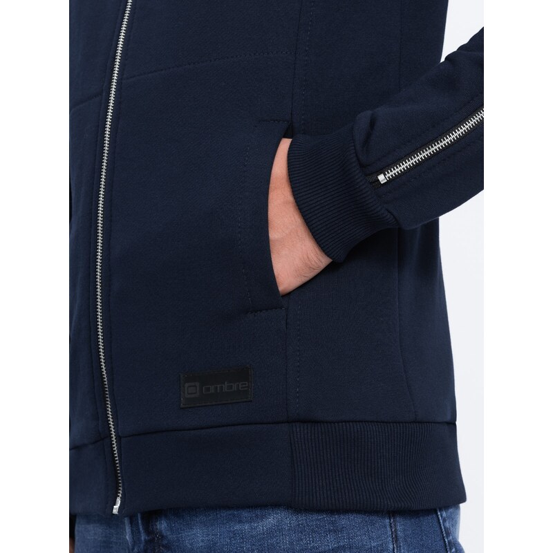 Ombre Jachetă bomber pentru bărbați cu fermoare decorative pe mâneci AMSTERDAM - albastru marin B1367