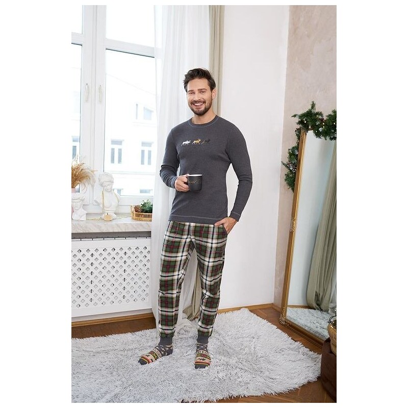 Italian Fashion Pantaloni de pijama pentru bărbați Seward verde carouri