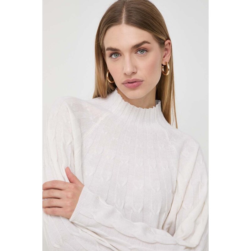 Marella pulover de lana femei, culoarea bej, light, cu turtleneck