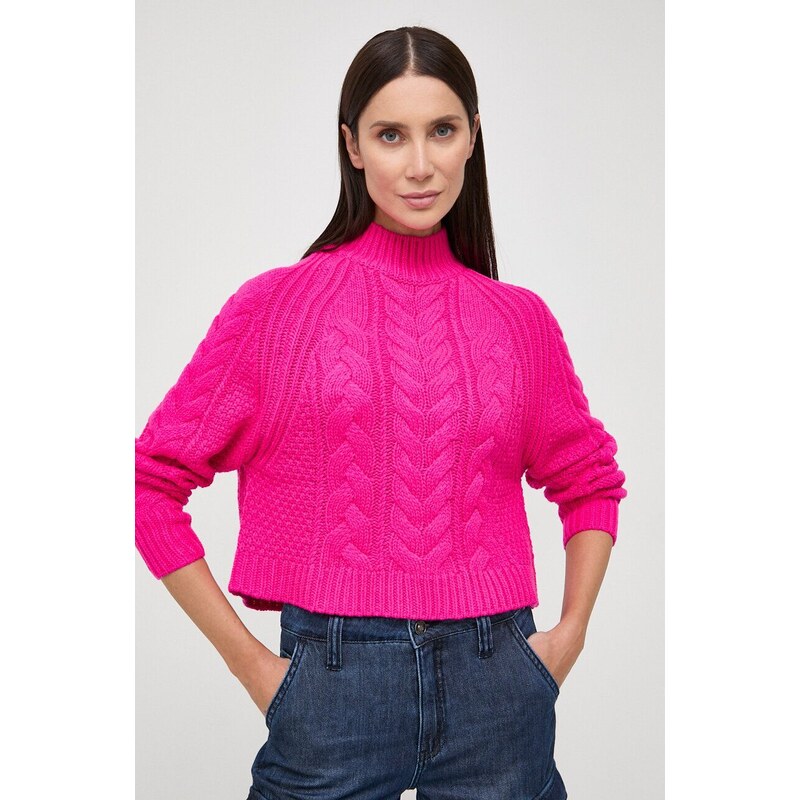 Morgan pulover din amestec de lana femei, culoarea roz, cu turtleneck