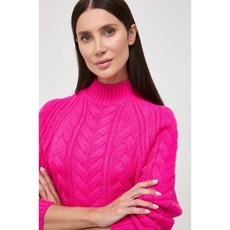 Morgan pulover din amestec de lana femei, culoarea roz, cu turtleneck