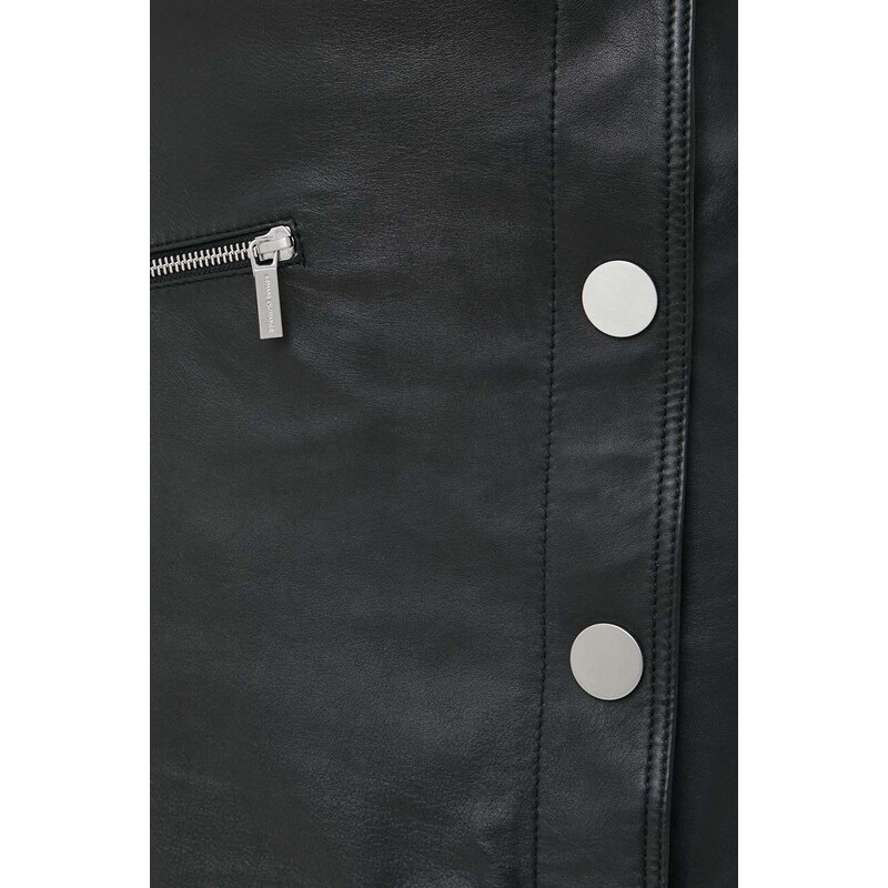 Armani Exchange fusta de piele culoarea negru, mini, evazati