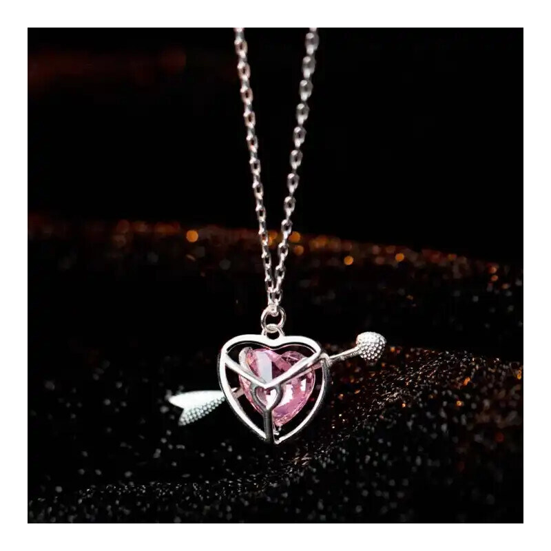 ArgintBoutique Lantisor din Argint 925 Pink Heart --Inima ROZ---ARG139E