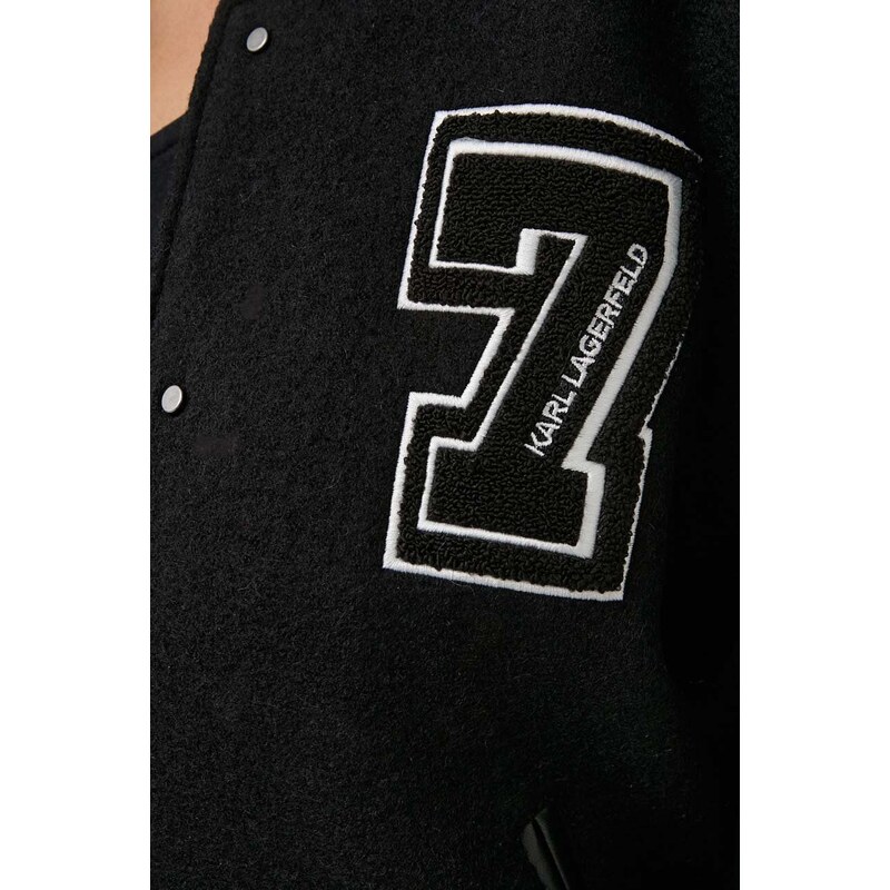Karl Lagerfeld jacheta bomber din amestec de lana culoarea negru, de tranzitie