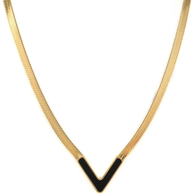 Eva Grace Colier Cleopatra, auriu, din otel inoxidabil, tip snake chain, cu pandantiv in forma de V