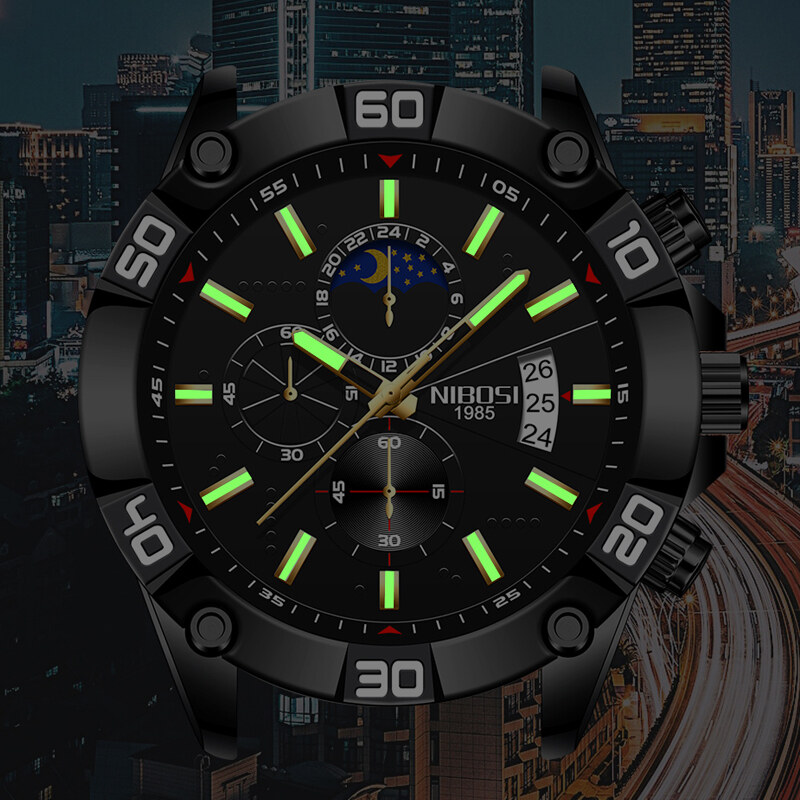 Ceas barbatesc Nibosi Cronograf Otel Analog Mecanism Quartz Indici luminosi Business