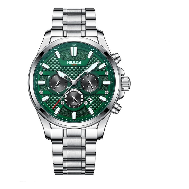 Ceas de mana barbatesc Nibosi Otel Analog Mecanism Quartz Argintiu Verde Indici luminosi