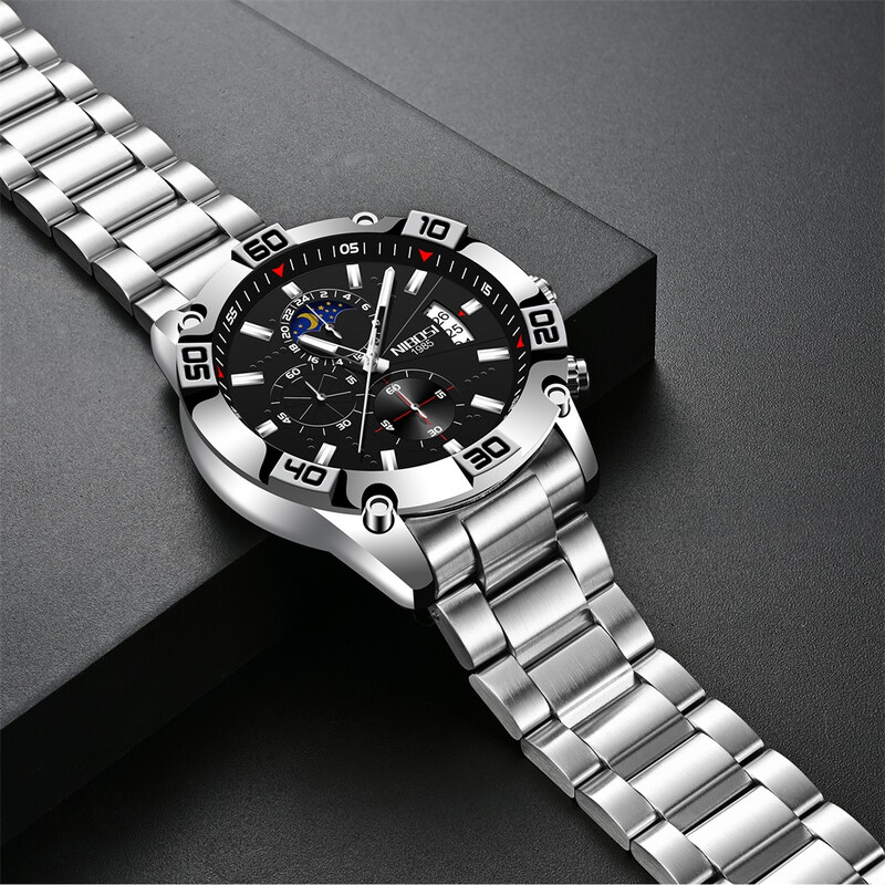 Ceas barbatesc Nibosi Cronograf Otel Analog Mecanism Quartz Indici luminosi Business