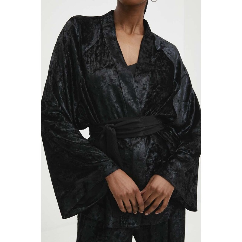 Answear Lab jachetă de catifea culoarea negru, desfacut, neted