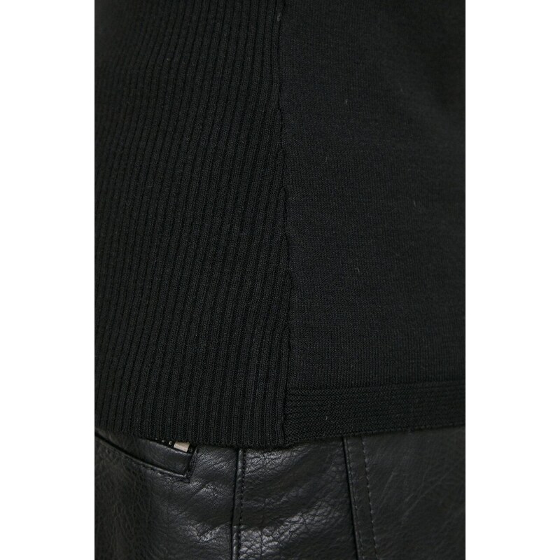 Sisley top femei, culoarea negru, cu turtleneck