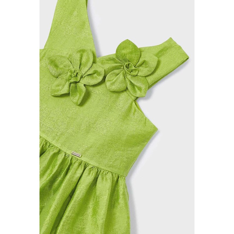 Mayoral rochie cu amestec de in pentru copii culoarea verde, mini, evazati