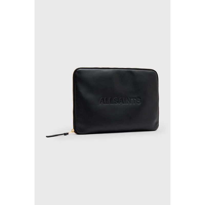AllSaints husă laptop din piele Saff Lea culoarea negru