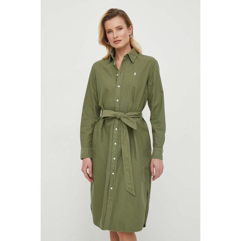 Polo Ralph Lauren rochie din bumbac culoarea verde, mini, drept