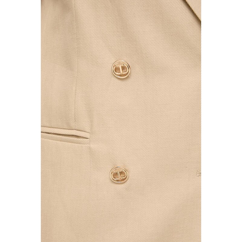 Twinset blazer din amestec de in culoarea bej, un singur rand de nasturi, neted