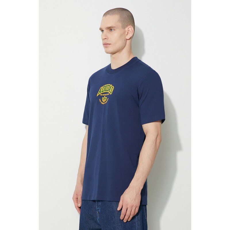 adidas Originals tricou din bumbac bărbați, culoarea bleumarin, cu imprimeu IS0184