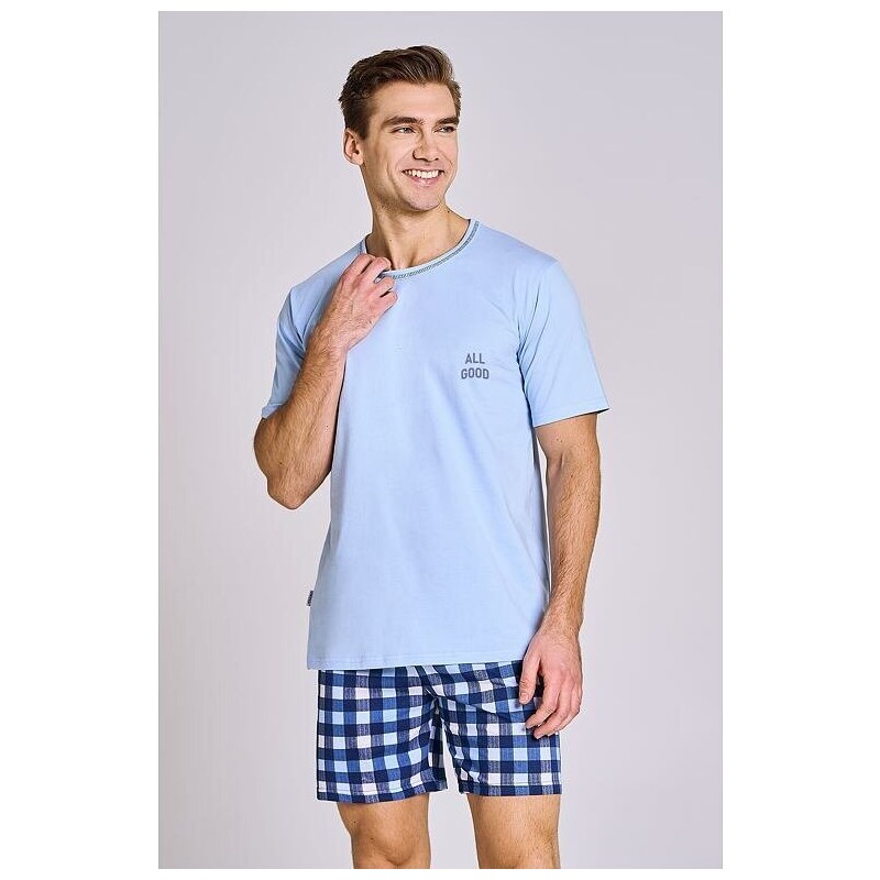 Taro Pijamale pentru bărbați Owen albastru cu inscripție
