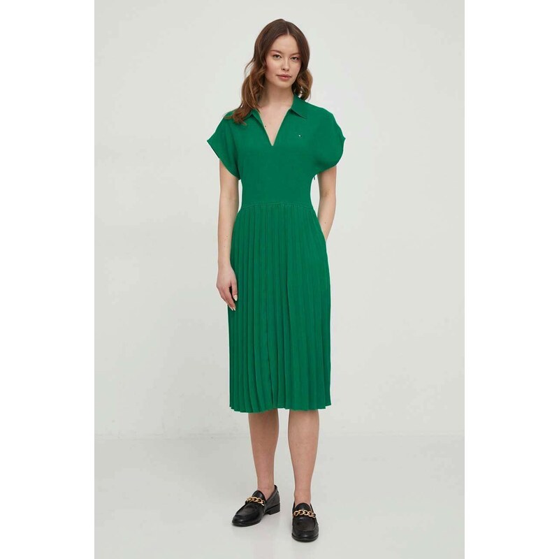 Tommy Hilfiger rochie culoarea verde, mini, evazati