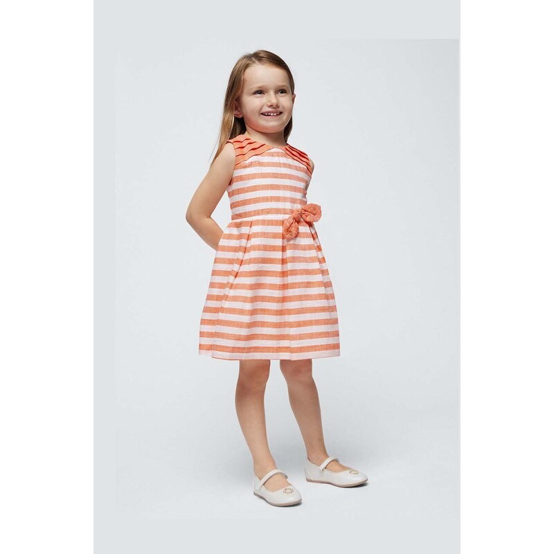 Mayoral rochie cu amestec de in pentru copii culoarea portocaliu, mini, evazati
