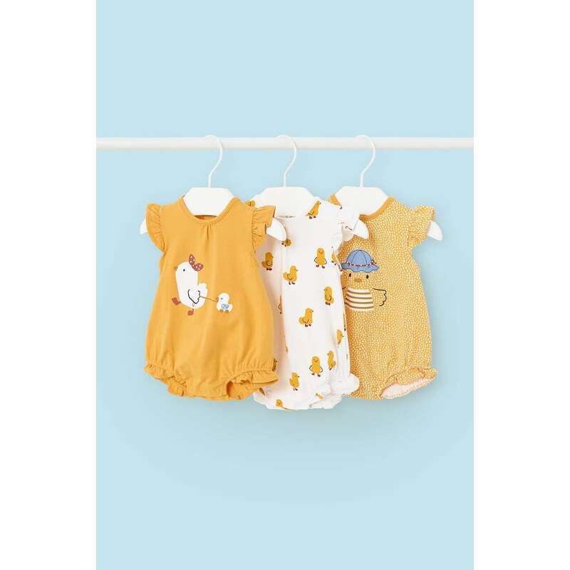 Mayoral Newborn body bebe 3-pack culoarea galben, cu imprimeu