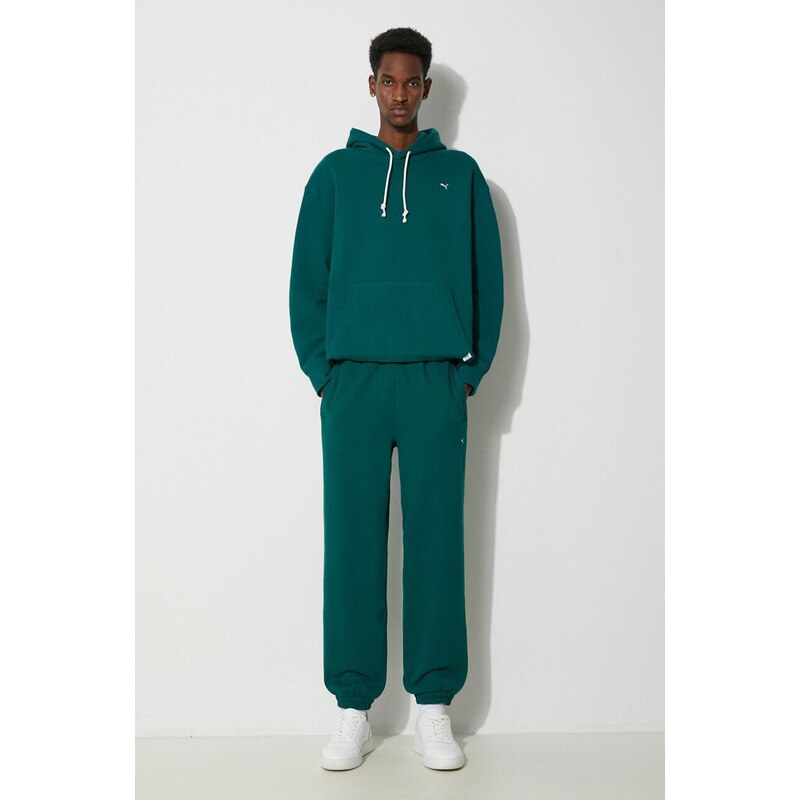 Puma hanorac de bumbac MMQ bărbați, culoarea verde, cu glugă, melanj 624011