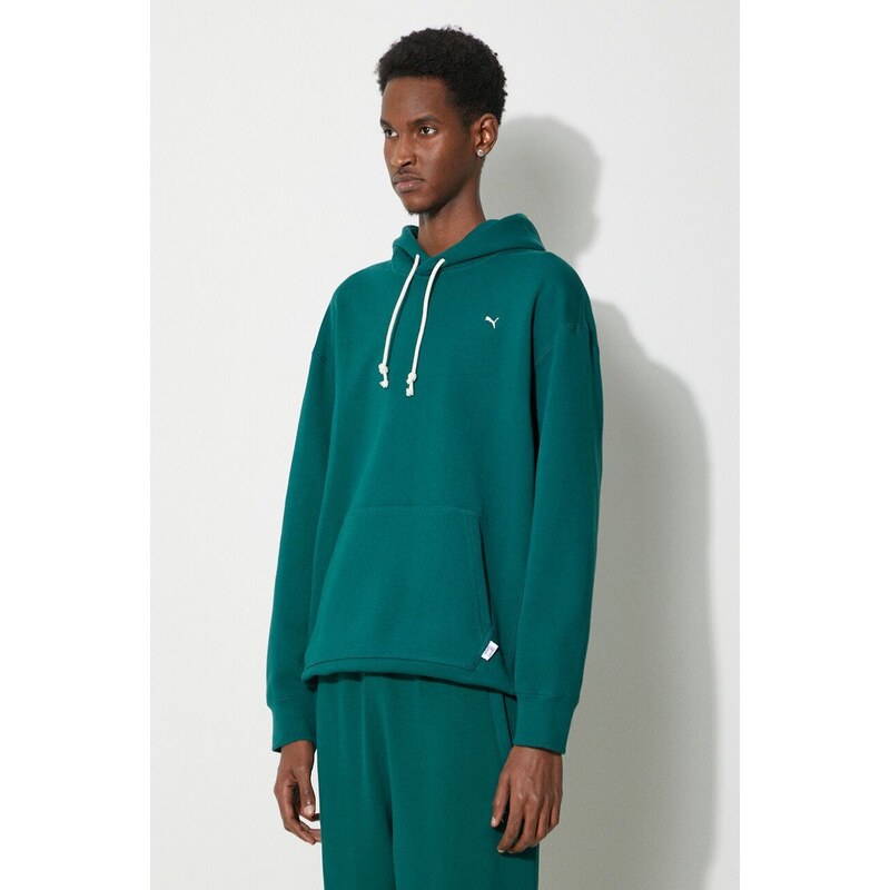Puma hanorac de bumbac MMQ bărbați, culoarea verde, cu glugă, melanj 624011