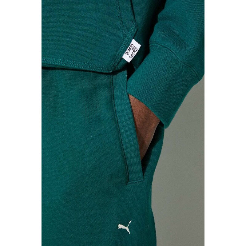 Puma hanorac de bumbac MMQ bărbați, culoarea verde, cu glugă, melanj 624011