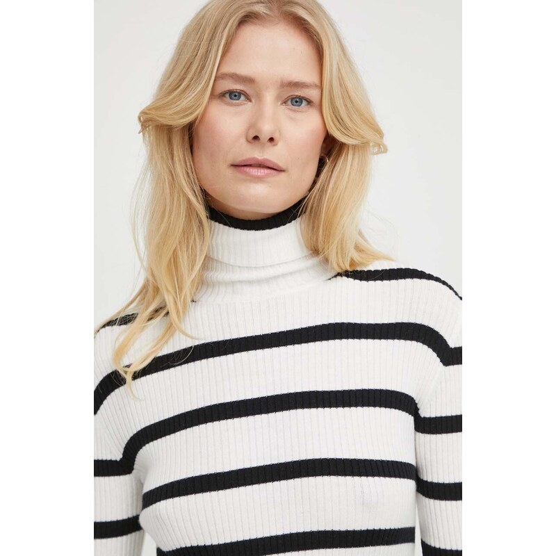 Bruuns Bazaar pulover femei, culoarea alb, cu guler