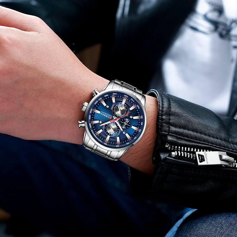 Ceas barbatesc Curren Elegant Casual Quartz Fashion Argintiu Albastru