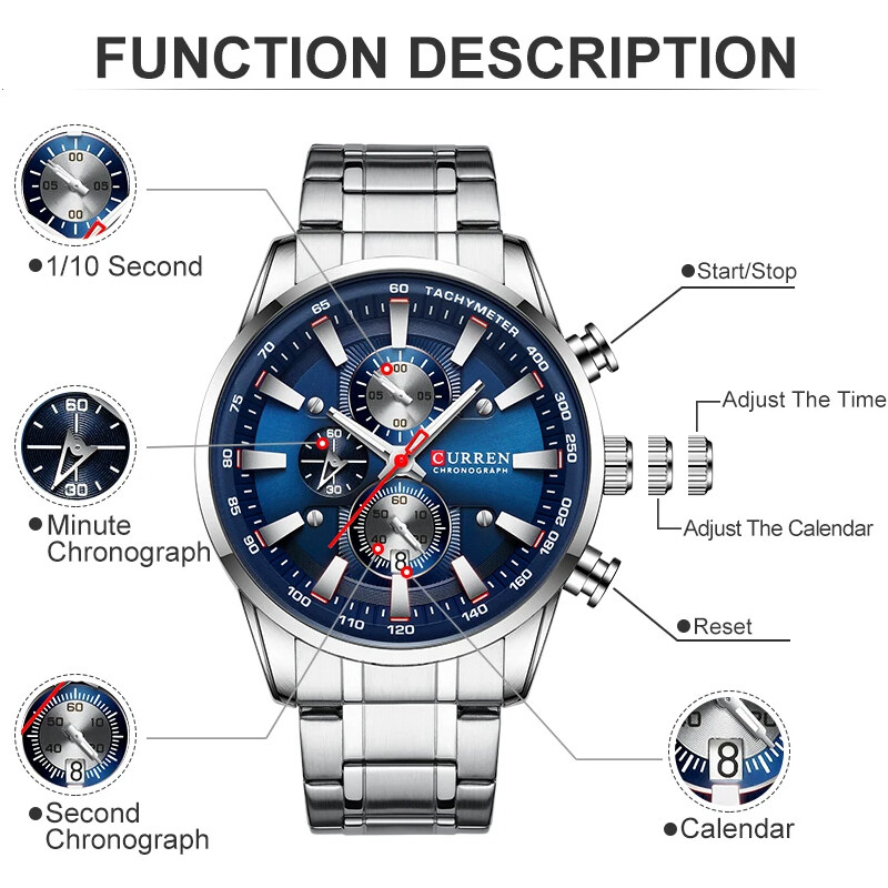 Ceas barbatesc Curren Elegant Casual Quartz Fashion Argintiu Albastru