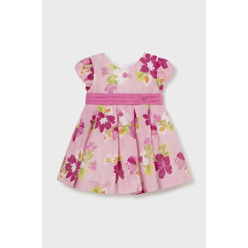 Mayoral rochie de in pentru bebeluși culoarea roz, mini, evazati