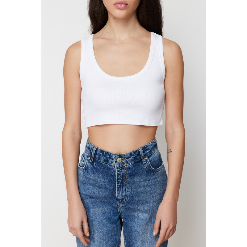 Trendyol White Strap Crop Ribbed Flexible Knitted Undershirt