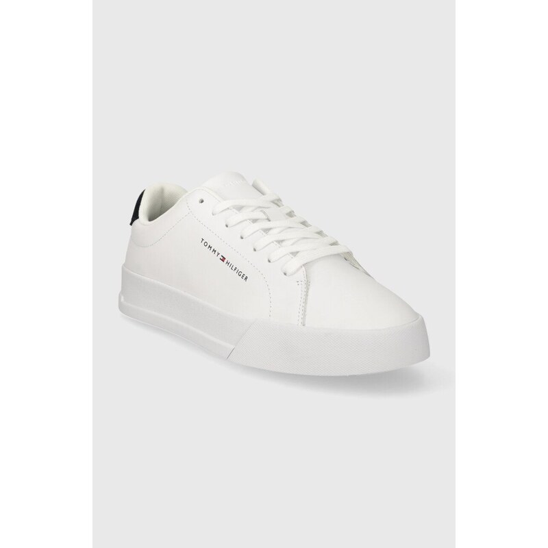 Tommy Hilfiger sneakers din piele TH COURT LEATHER culoarea alb, FM0FM04971