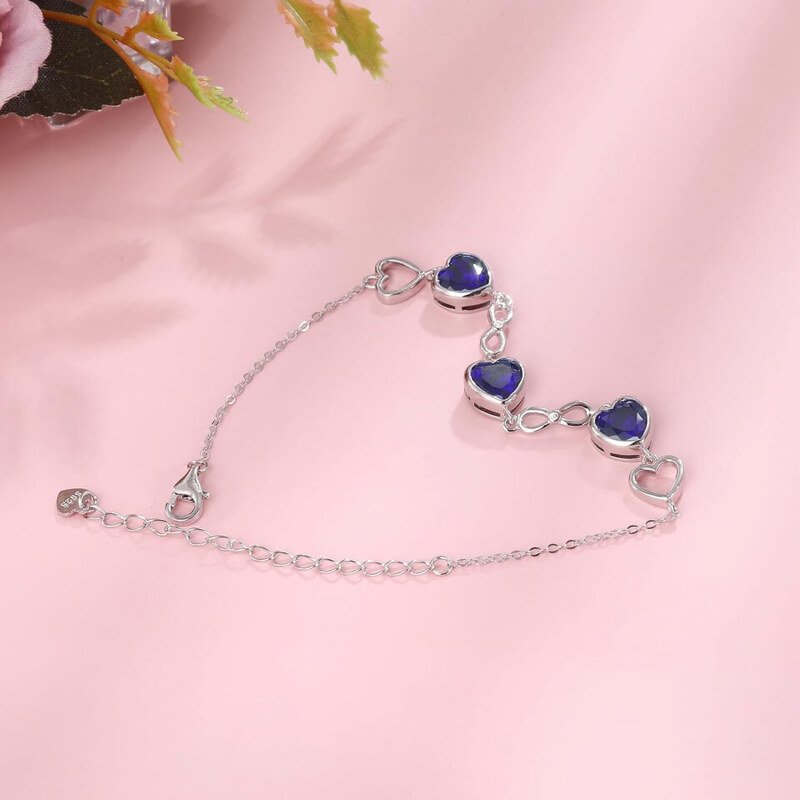 Bratara Model Infinit si Inimioare din argint 925 Sapphire Heart, Brățară minimalistă, casual, pentru femei, Albastru Arg415N