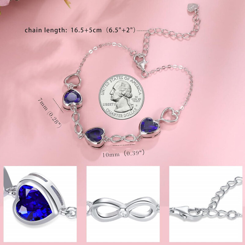 Bratara Model Infinit si Inimioare din argint 925 Sapphire Heart, Brățară minimalistă, casual, pentru femei, Albastru Arg415N