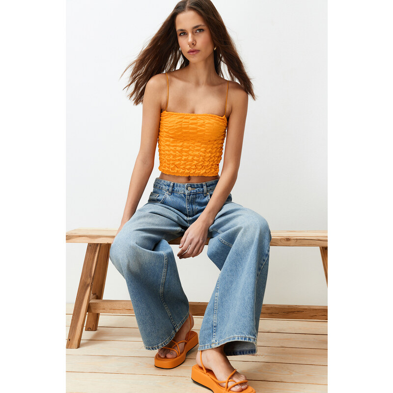Trendyol Orange Textured Strap Crop Flexible Knitted Undershirt
